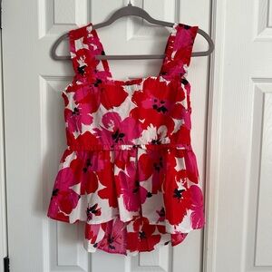 Floral Peplum Tank Top in Red & Hot Pink